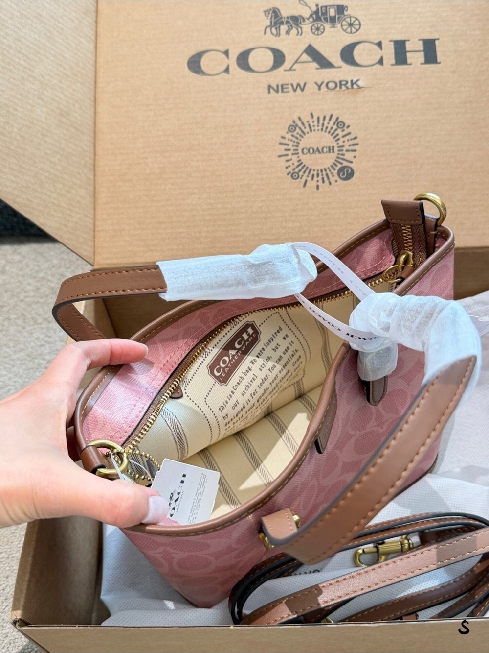 Coach Taxi 21 Tote Bag in Pink Signature Canvas with Leather Trim - Picture 6 of 7